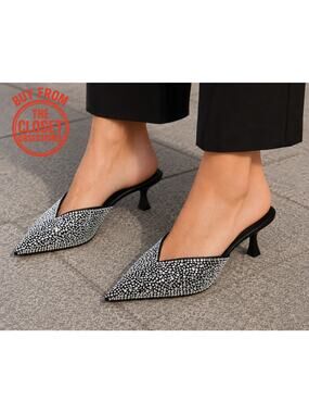 MANGO Crystal Rhinestone Mule Heels NWT Pointed Toe Kitten Heel Size 6.5